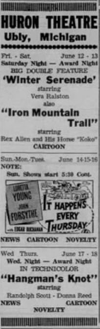 Huron Theatre - June 12 1953 Ad (newer photo)